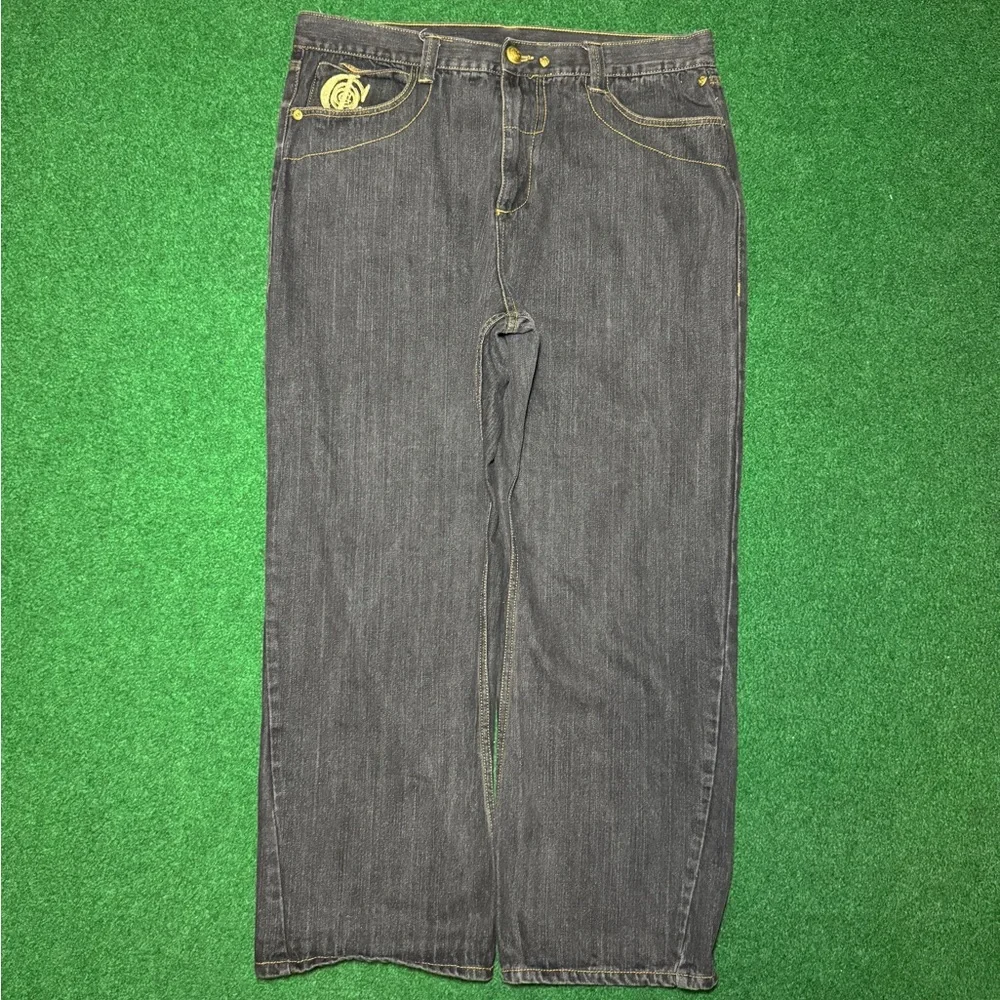 Vintage Y2K Coogi Baggy Hip Hop Embroidered Gold Black 40x32 Denim Jeans